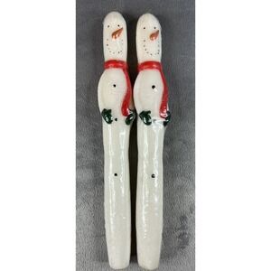 Vintage Snowman Christmas Holiday Stick Tapered Candle Pair‎ Of 2